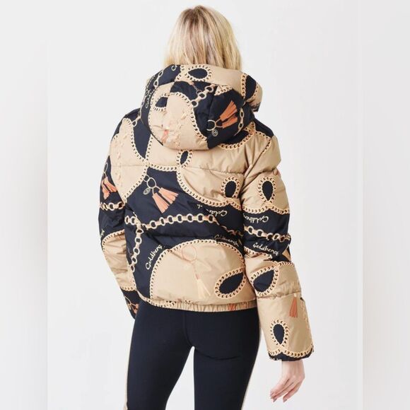 Goldbergh Precious Print Down Ski Jacket Gold Chain Design US 8 - Picture 4 of 12